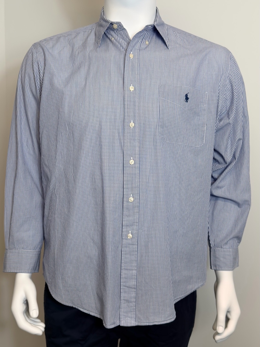 Ralph Lauren Yarmouth Mens Dress Shirt 17.5 34/35 Blue Check Cotton